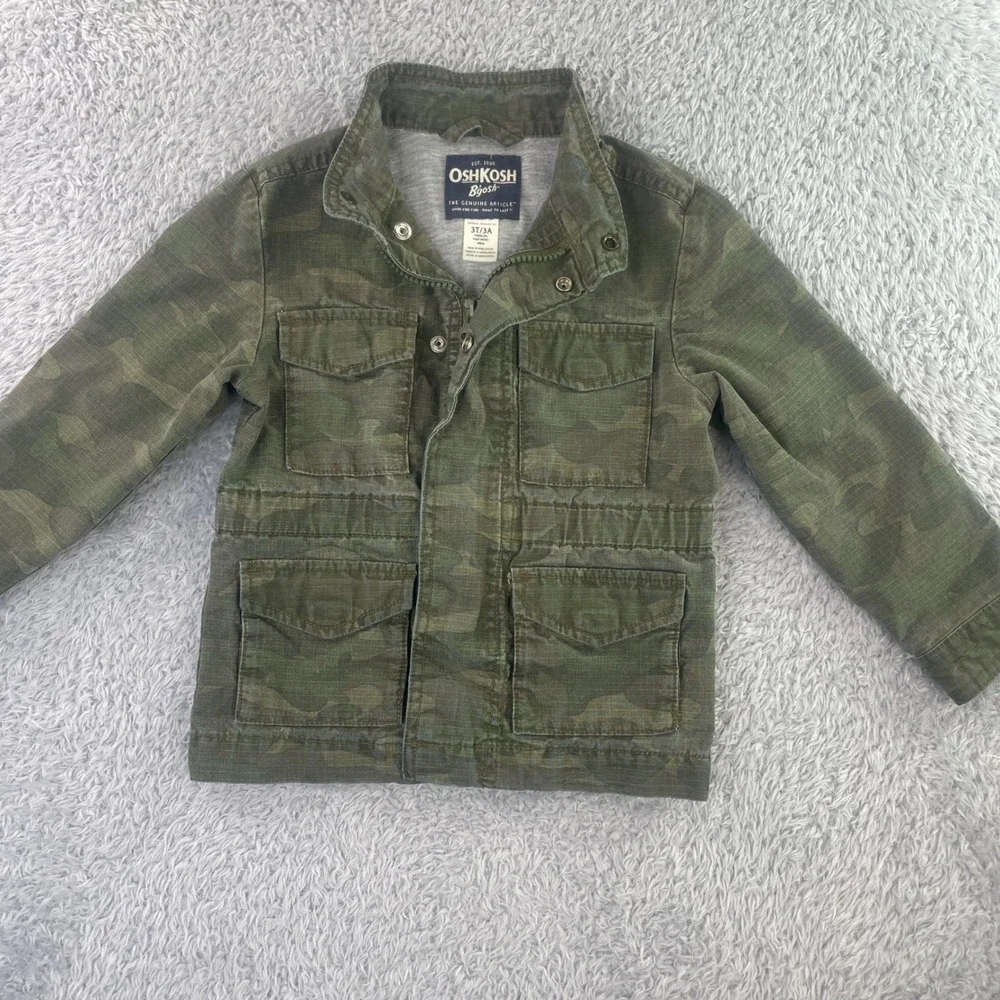 OshKosh Camo Field Jacket Toddler 3T Green Utility Military Coat